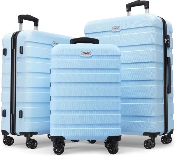 AnyZip Luggage Sets 3 Piece PC ABS Hardside Lightweight Suitcase with 4 Universal Wheels TSA Lock Carry On 20 24 28 Inch Light Blue - Image 2