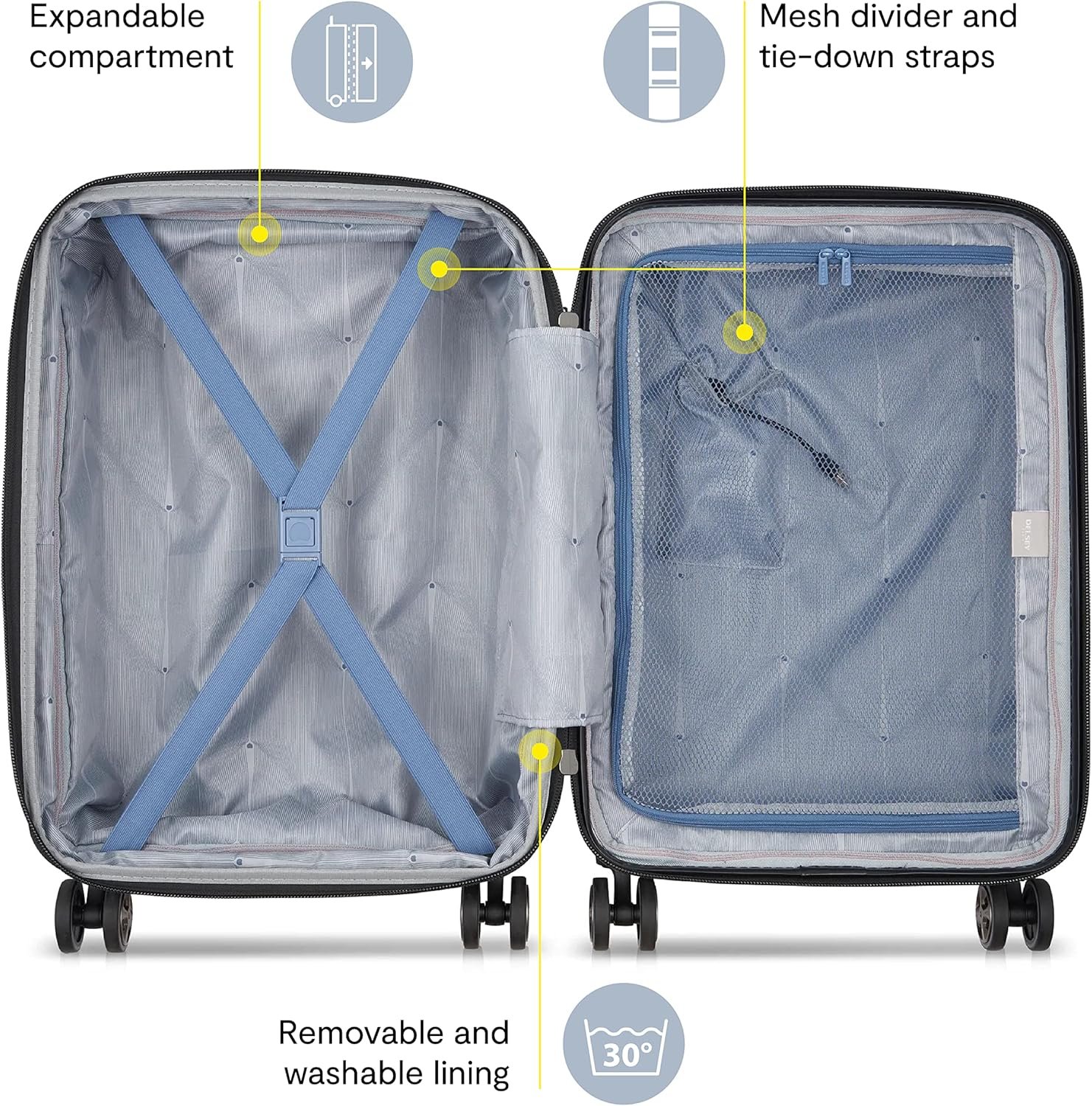 DELSEY PARIS Cruise 3.0 Hardside Expandable Luggage with Spinner Wheels, Glossy Ivory, Carry on 21 Inch - Image 4