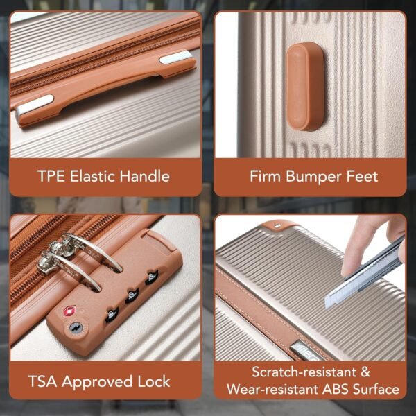 Merax Hardside Rugged Travel Suitcase Luggage with 8 Spinner Wheels, Collision-Protection Angle, 3-Piece Set, TSA Lock, Expandable, Carry-On Luggage (20/24/28, Coppery) - Image 3