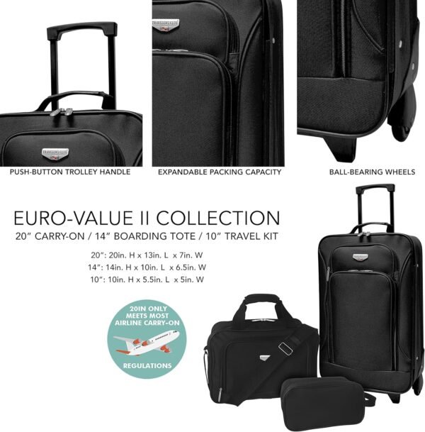 Travelers Club Euro Carry-On Luggage, Black, 3-Piece Set - Image 3