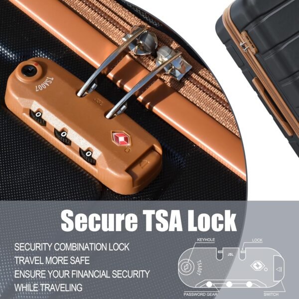 Explorer Lightweight Hardside Expandable Luggage Spinner Wheels Suitcase W/TSA Lock, Black-Brown, New-3 Piece Set - Image 5