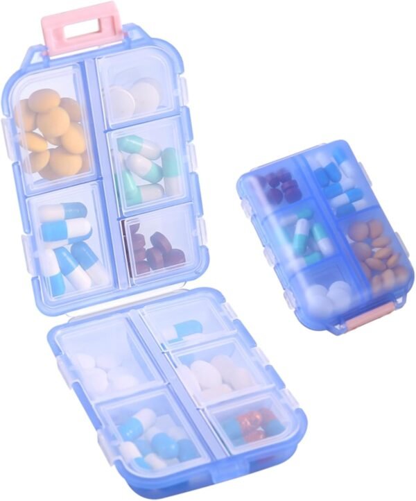 1Pack Travel Pill Organizer - 10 Compartments Pill Case, Compact and Portable Pill Box, Perfect for On-The-Go Storage, Pill Holder for Purse Blue - Image 2