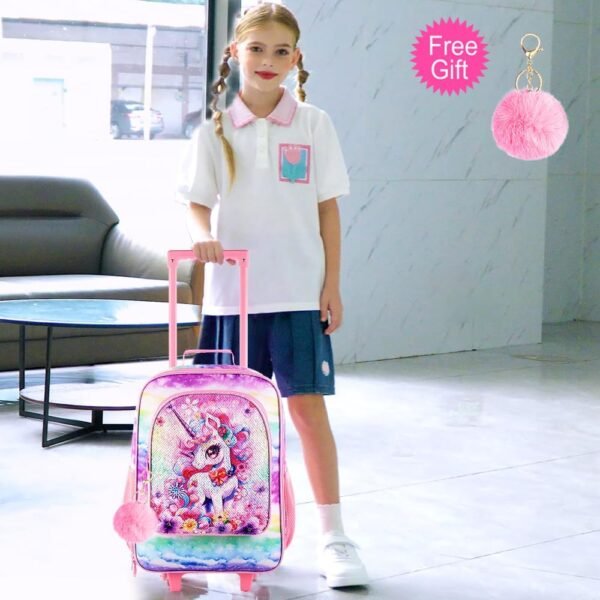 Girls Luggage, Kids Sequins Rolling Luggage, Cute Unicorn Travel Carry on for Elementary Preschool Toddler - Image 8