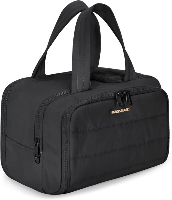 BAGSMART Travel Toiletry Bag, Lightweight Large Wide-open Travel Bag for Women, Puffy Cosmetic Makeup Bag Organizer with Handle for Accessories,Essentials, Toiletries, Black - Image 2