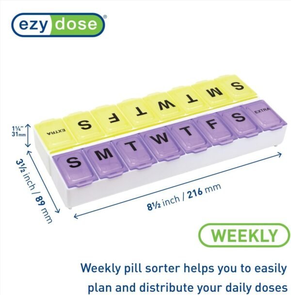 EZY DOSE Weekly (14-Day) Pill Case, Medicine Planner, Vitamin Organizer, Large Snap Compartments, Easy-To-Open, BPA Free, Color May Vary, BPA Free - Image 3