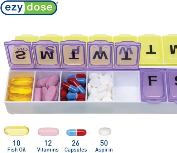 EZY DOSE Weekly (14-Day) Pill Case, Medicine Planner, Vitamin Organizer, Large Snap Compartments, Easy-To-Open, BPA Free, Color May Vary, BPA Free - Image 4