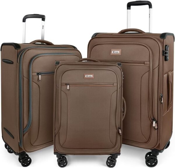 3Pcs Coffee Luggage Sets,Softside Expandable Lightweight Durable Suitcase Sets w/TSA Lock & Double Spinner Wheels(20in/28in/30in) - Image 8