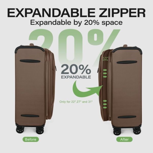 3Pcs Coffee Luggage Sets,Softside Expandable Lightweight Durable Suitcase Sets w/TSA Lock & Double Spinner Wheels(20in/28in/30in) - Image 4