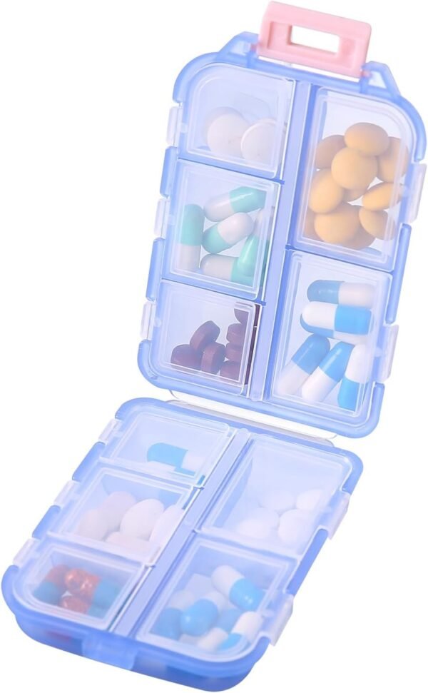 1Pack Travel Pill Organizer - 10 Compartments Pill Case, Compact and Portable Pill Box, Perfect for On-The-Go Storage, Pill Holder for Purse Blue - Image 9