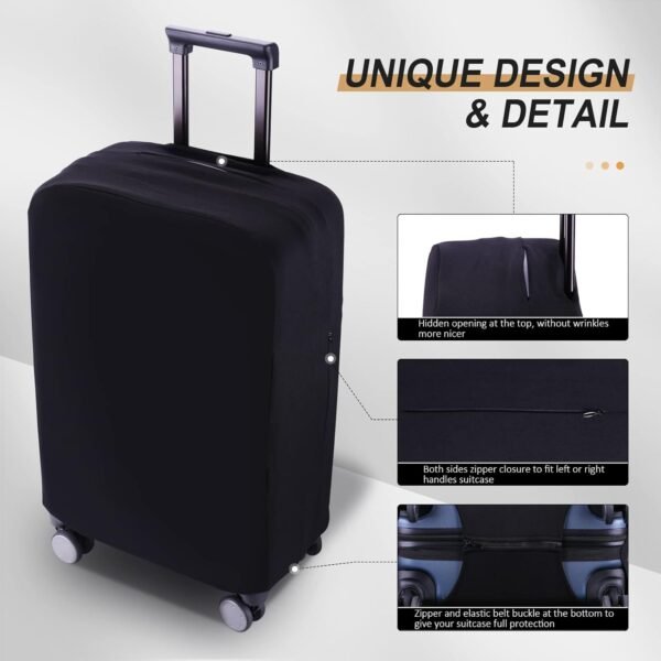 Travel Luggage Cover Suitcase Protector Scratch-Resistant Fit 19-31 Inch Suitcase, Not Included Suitcase (Black, S(19-21inch)) - Image 4