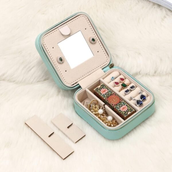 Jewelry Travel Case with Mirror,Small Travel Jewelry Organizer, Portable Jewelry Box Travel Mini Storage Organizer Portable Display Storage Box for Rings Earrings Necklaces (Blue) - Image 4