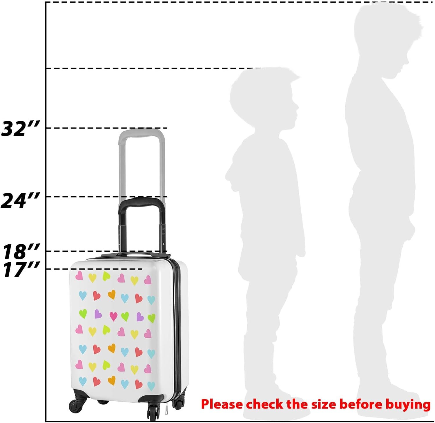 Redbaker 6 Pcs Kids Luggage Set 17 Inch Kids Rolling Luggage Double Pattern Suitcase for Girls Boys Christmas Gift(White,Love Style) - Image 4