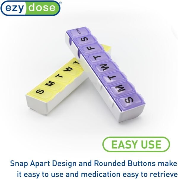 EZY DOSE Weekly (14-Day) Pill Case, Medicine Planner, Vitamin Organizer, Large Snap Compartments, Easy-To-Open, BPA Free, Color May Vary, BPA Free - Image 5
