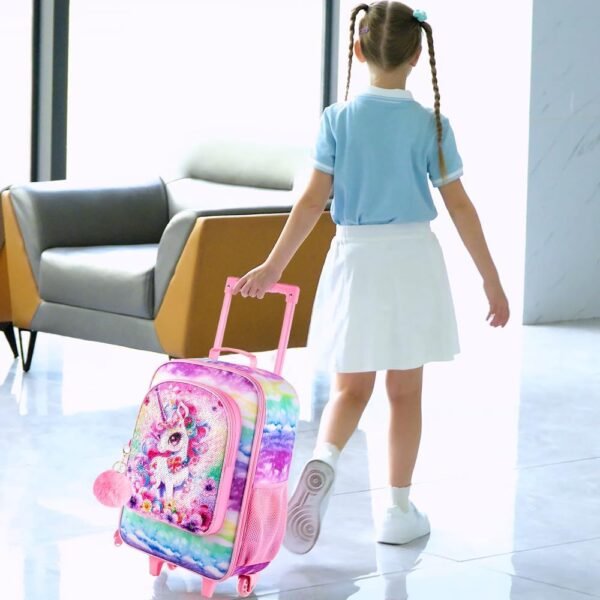Girls Luggage, Kids Sequins Rolling Luggage, Cute Unicorn Travel Carry on for Elementary Preschool Toddler - Image 7