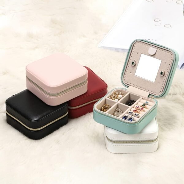 Jewelry Travel Case with Mirror,Small Travel Jewelry Organizer, Portable Jewelry Box Travel Mini Storage Organizer Portable Display Storage Box for Rings Earrings Necklaces (Blue) - Image 8