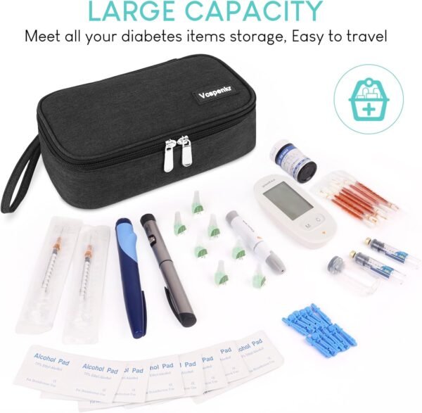 Insulin Cooler Travel Case, Diabetic Medicine Carrying Bag with 2 * 200g Ice Packs, Large Capacity Insulated Organizer Medication Cooler Bag for Insulin Pens and Diabetes (Black) - Image 4