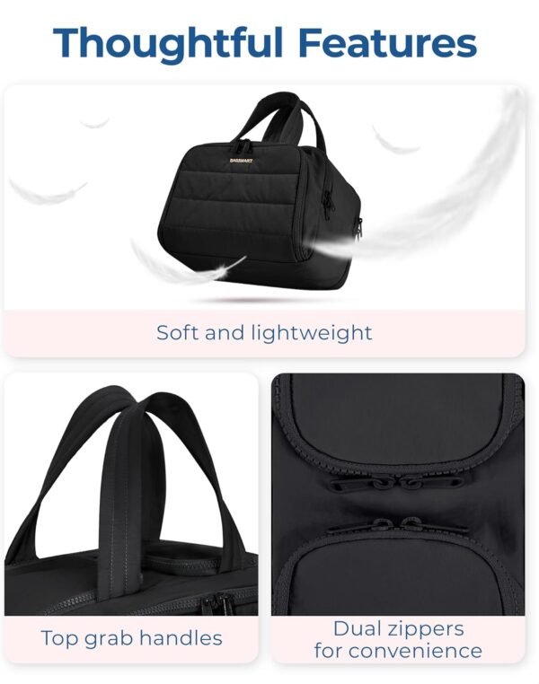 BAGSMART Travel Toiletry Bag, Lightweight Large Wide-open Travel Bag for Women, Puffy Cosmetic Makeup Bag Organizer with Handle for Accessories,Essentials, Toiletries, Black - Image 3
