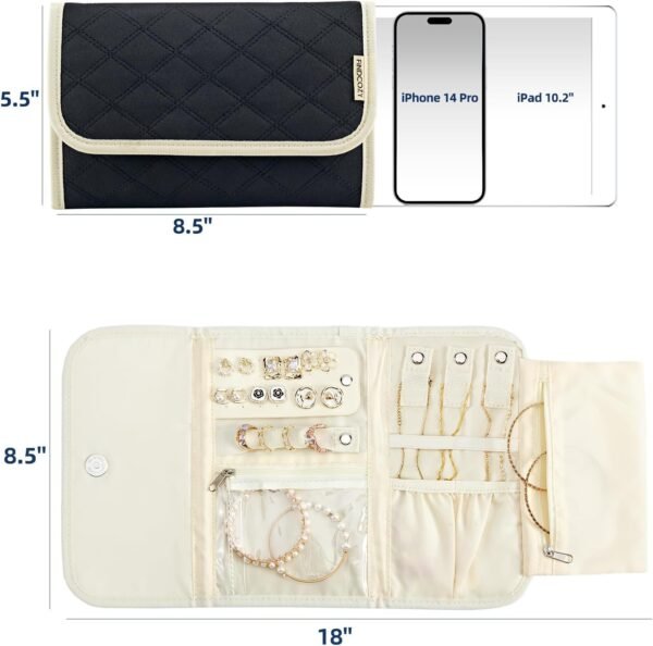 FINDCOZY Jewelry Travel Organizer, Foldable Jewelry Case for Necklaces, Earrings, Rings, Bracelets, Black - Image 6