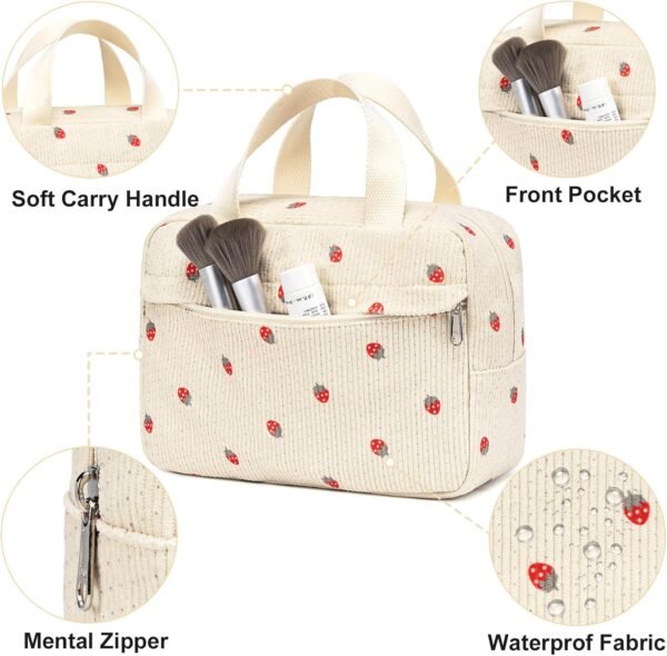 Makeup Bag for Women Girls Cute Corduroy Travel Cosmetic Tote Large Make Up Organizer Toiletry Bags Zipper Pouch Purse+Split Bottle - Image 7