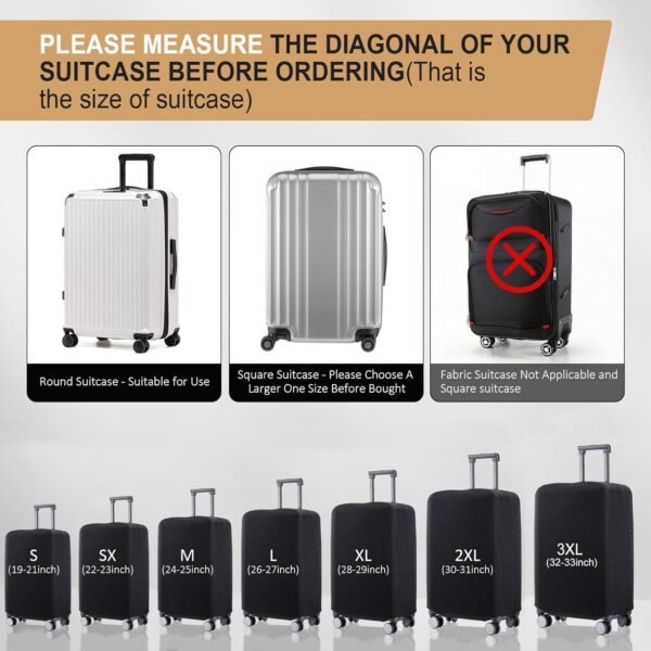 Travel Luggage Cover Suitcase Protector Scratch-Resistant Fit 19-31 Inch Suitcase, Not Included Suitcase (Black, S(19-21inch)) - Image 6