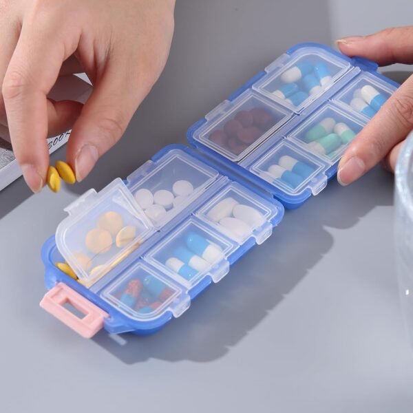 1Pack Travel Pill Organizer - 10 Compartments Pill Case, Compact and Portable Pill Box, Perfect for On-The-Go Storage, Pill Holder for Purse Blue - Image 5