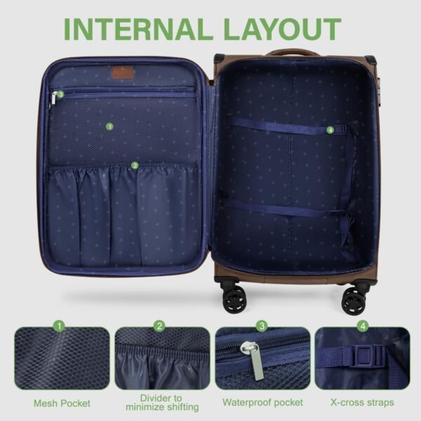 3Pcs Coffee Luggage Sets,Softside Expandable Lightweight Durable Suitcase Sets w/TSA Lock & Double Spinner Wheels(20in/28in/30in) - Image 5