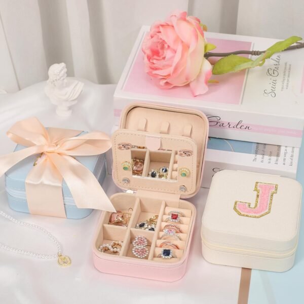 CHMI Travel Jewelry Case, Pink Travel Jewelry Box, Travel Jewelry Organizer, Travel Gifts for Women Girls, Jewelry Organizer Box, Birthday Gifts for Women, Christmas Gifts for Teens Girls - Initial G - Image 4