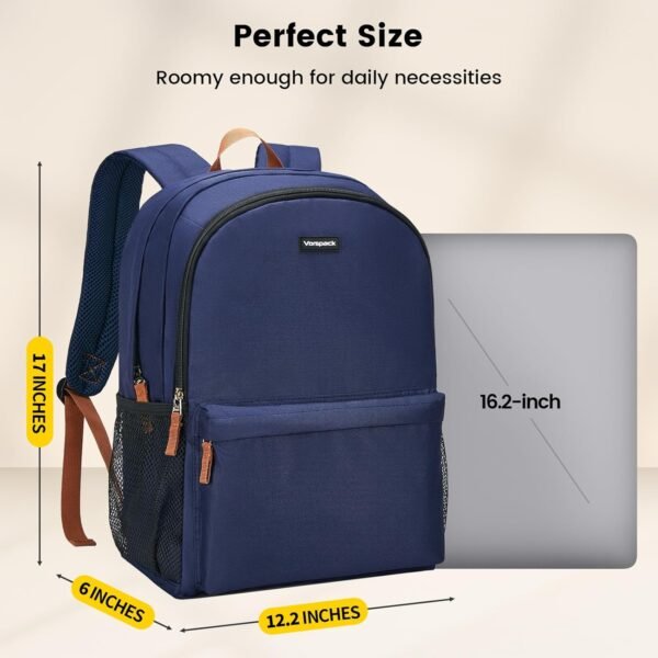 Vorspack Backpack for Men and Women - Lightweight Bookbag College Backpack Casual Daypack Backpacks for Travel Work - Navy Blue - Image 3