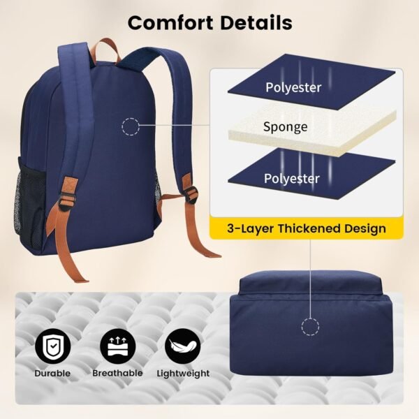 Vorspack Backpack for Men and Women - Lightweight Bookbag College Backpack Casual Daypack Backpacks for Travel Work - Navy Blue - Image 5