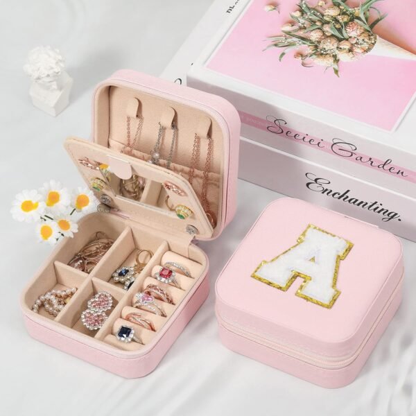 CHMI Travel Jewelry Case, Pink Travel Jewelry Box, Travel Jewelry Organizer, Travel Gifts for Women Girls, Jewelry Organizer Box, Birthday Gifts for Women, Christmas Gifts for Teens Girls - Initial G - Image 5