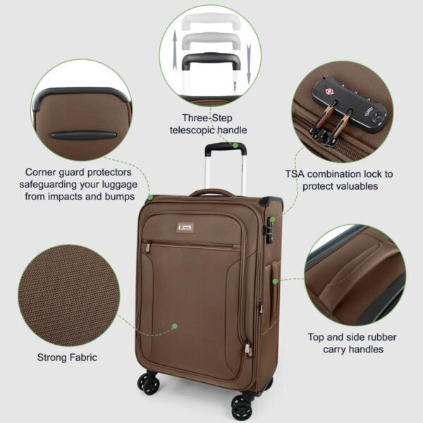 3Pcs Coffee Luggage Sets,Softside Expandable Lightweight Durable Suitcase Sets w/TSA Lock & Double Spinner Wheels(20in/28in/30in) - Image 3
