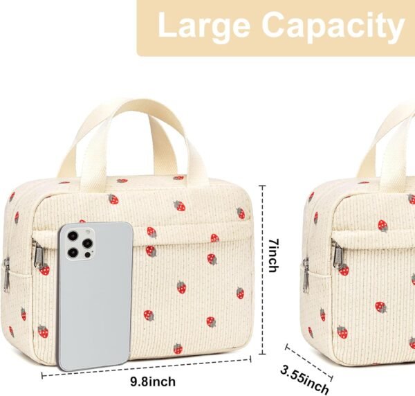 Makeup Bag for Women Girls Cute Corduroy Travel Cosmetic Tote Large Make Up Organizer Toiletry Bags Zipper Pouch Purse+Split Bottle - Image 4