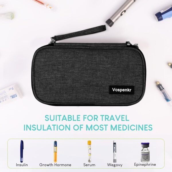 Insulin Cooler Travel Case, Diabetic Medicine Carrying Bag with 2 * 200g Ice Packs, Large Capacity Insulated Organizer Medication Cooler Bag for Insulin Pens and Diabetes (Black) - Image 8