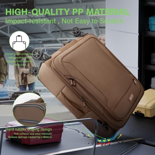 3Pcs Coffee Luggage Sets,Softside Expandable Lightweight Durable Suitcase Sets w/TSA Lock & Double Spinner Wheels(20in/28in/30in) - Image 6
