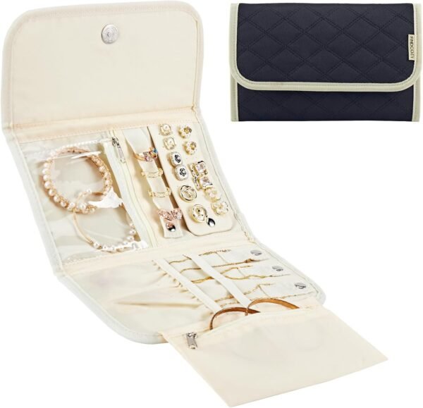 FINDCOZY Jewelry Travel Organizer, Foldable Jewelry Case for Necklaces, Earrings, Rings, Bracelets, Black - Image 2