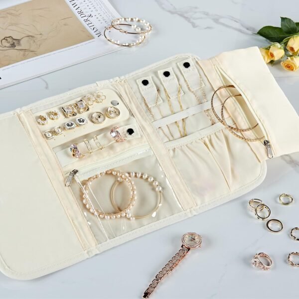 FINDCOZY Jewelry Travel Organizer, Foldable Jewelry Case for Necklaces, Earrings, Rings, Bracelets, Black - Image 3