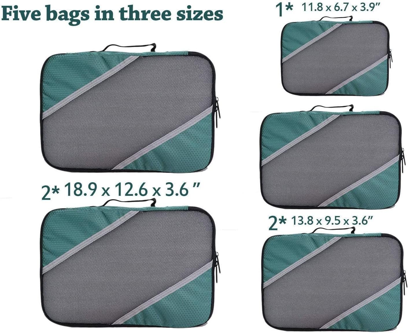 Packing Cubes for Travel 5 Set - Compression Luggage Organizers Bags, 3 Various Sizes - Image 7