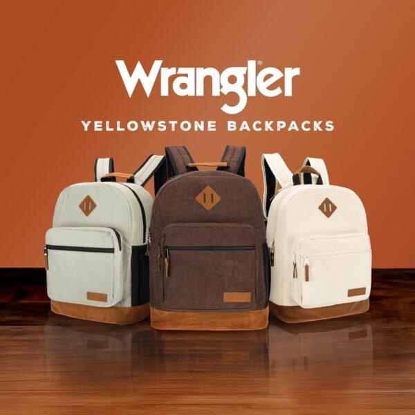 Wrangler Yellowstone Western-Style Backpack Coated Polyester Water Resistant Casual Daypack for Travel, Class, Everyday Use with Padded Laptop Notebook Sleeve (Coated Grey) - Image 7