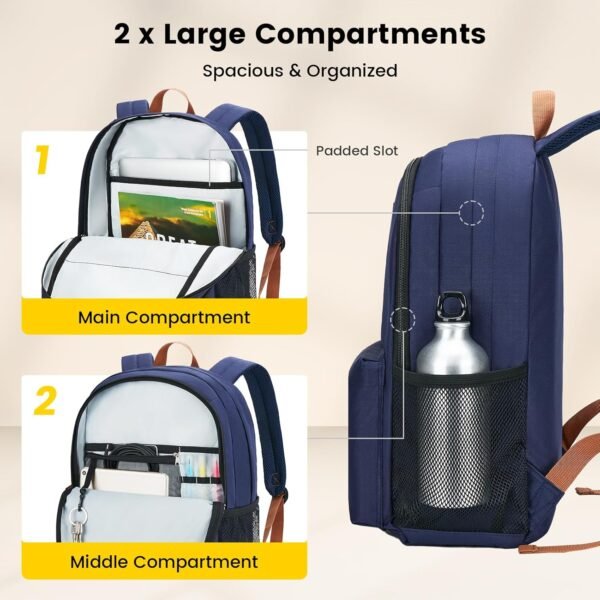 Vorspack Backpack for Men and Women - Lightweight Bookbag College Backpack Casual Daypack Backpacks for Travel Work - Navy Blue - Image 4