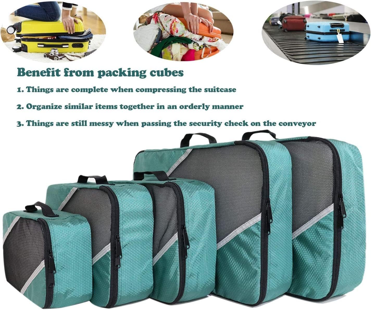 Packing Cubes for Travel 5 Set - Compression Luggage Organizers Bags, 3 Various Sizes - Image 4