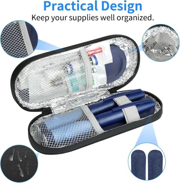 Insulin Pen Cooler Travel Case with 2 Reusable TSA Approved Ice Packs, Diabetic Medication Insulated Cooler Bag for Insulin Pens and Other Diabetic Supplies Storage Black - Image 3
