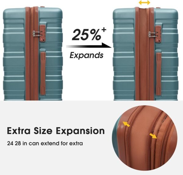 Merax Hardside Spinner Luggage with TSA Lock Expandable Lightweight Suitcase 20inch 24inch 28 inch Available(Green and Brown, 3-piece Set(20/24/28)) - Image 4