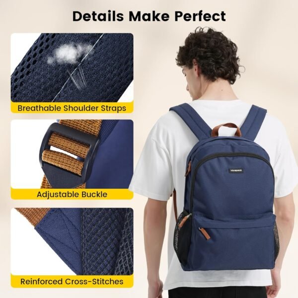Vorspack Backpack for Men and Women - Lightweight Bookbag College Backpack Casual Daypack Backpacks for Travel Work - Navy Blue - Image 6