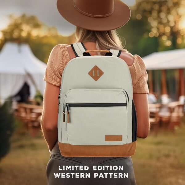 Wrangler Yellowstone Western-Style Backpack Coated Polyester Water Resistant Casual Daypack for Travel, Class, Everyday Use with Padded Laptop Notebook Sleeve (Coated Grey) - Image 4