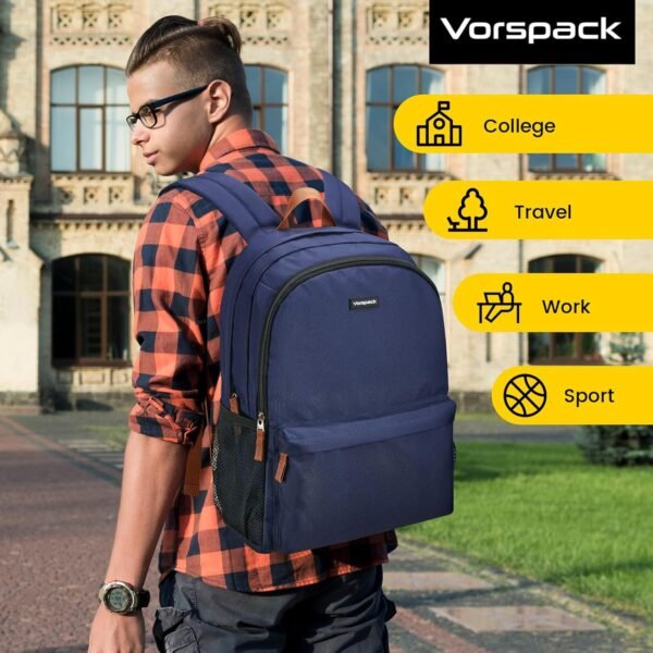 Vorspack Backpack for Men and Women - Lightweight Bookbag College Backpack Casual Daypack Backpacks for Travel Work - Navy Blue - Image 8
