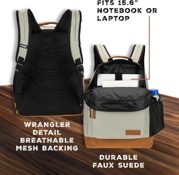 Wrangler Yellowstone Western-Style Backpack Coated Polyester Water Resistant Casual Daypack for Travel, Class, Everyday Use with Padded Laptop Notebook Sleeve (Coated Grey) - Image 6