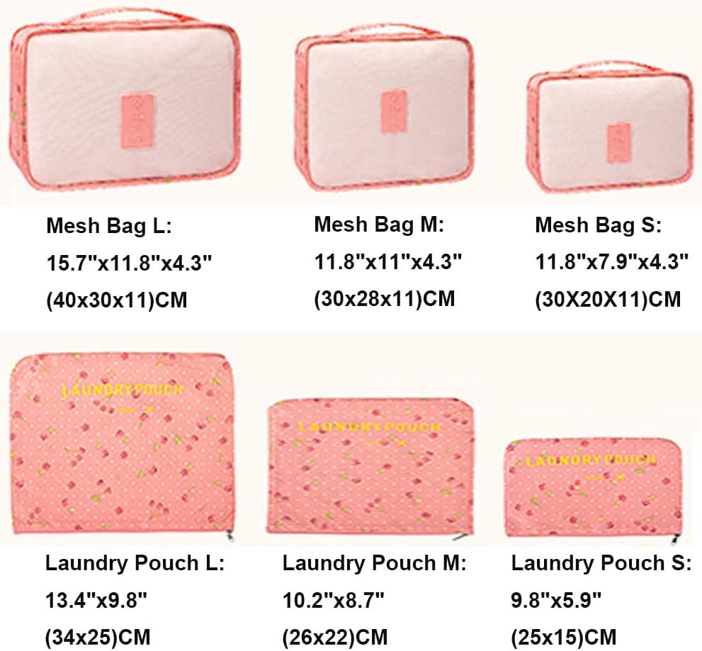 Travel Packing Cubes Lightweight, 6 Set Luggage Organizers for Suitcase,Travel Accessories Bags for Clothes Shoes Cosmetics Electronics Toiletries.(Pink Cherry) - Image 4