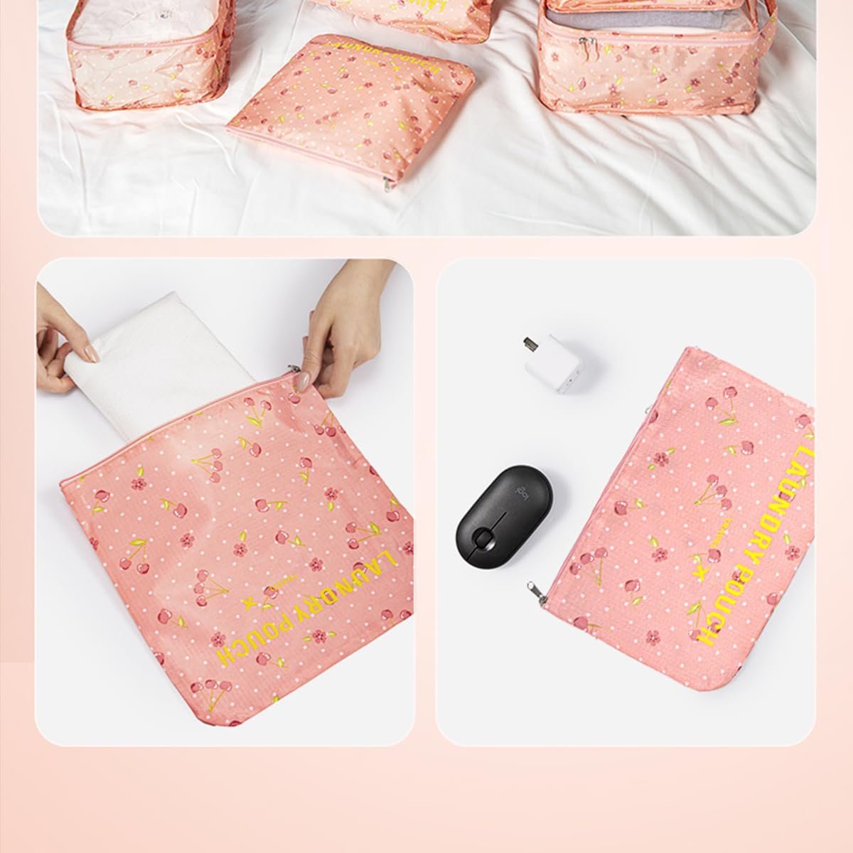 Travel Packing Cubes Lightweight, 6 Set Luggage Organizers for Suitcase,Travel Accessories Bags for Clothes Shoes Cosmetics Electronics Toiletries.(Pink Cherry) - Image 9