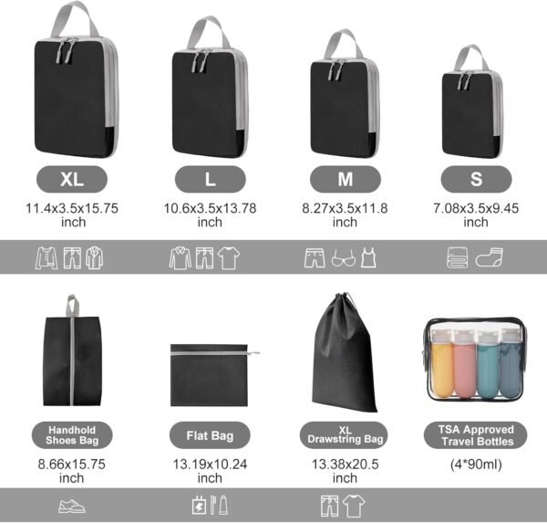 11 Set Compression Packing Cubes for Suitcases, Packing Cubes for Travel Essentials, Compression Cubes for Travel, Ultra-Light Luggage Organizer Bags Set with Shoe Bag and Travel Bottles Leak Proof - Image 5