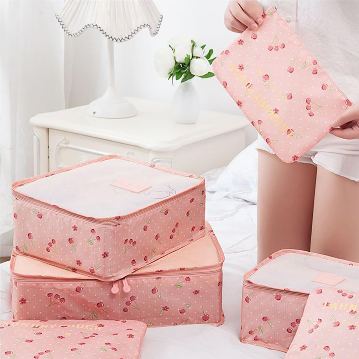 Travel Packing Cubes Lightweight, 6 Set Luggage Organizers for Suitcase,Travel Accessories Bags for Clothes Shoes Cosmetics Electronics Toiletries.(Pink Cherry) - Image 6